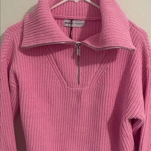 Bershka Pink V-Neck Half-Zip Sweater